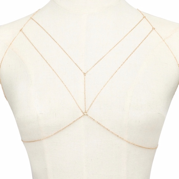 'Double V' Bra Necklace Body Chain Gold - Picture 4 of 4